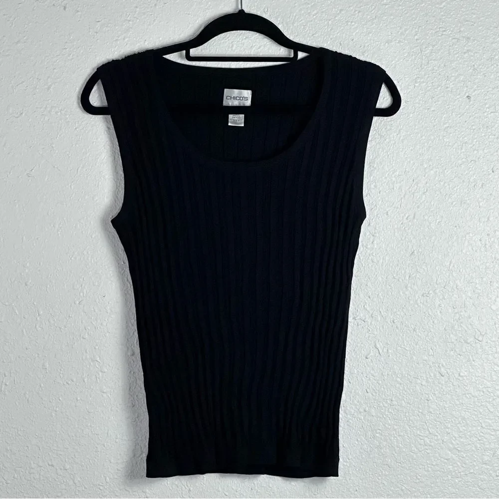Chicos Black Ribbed Sleeveless Top Size‎ 2
